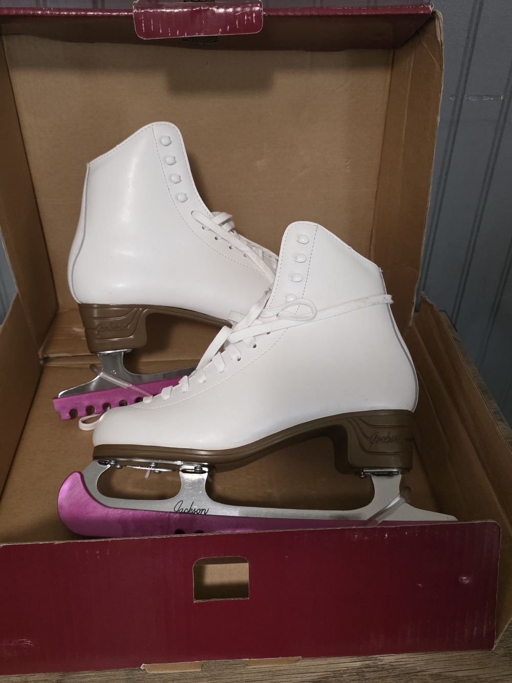 Jackson White Women's Figure Skates with Pink Blade Guards